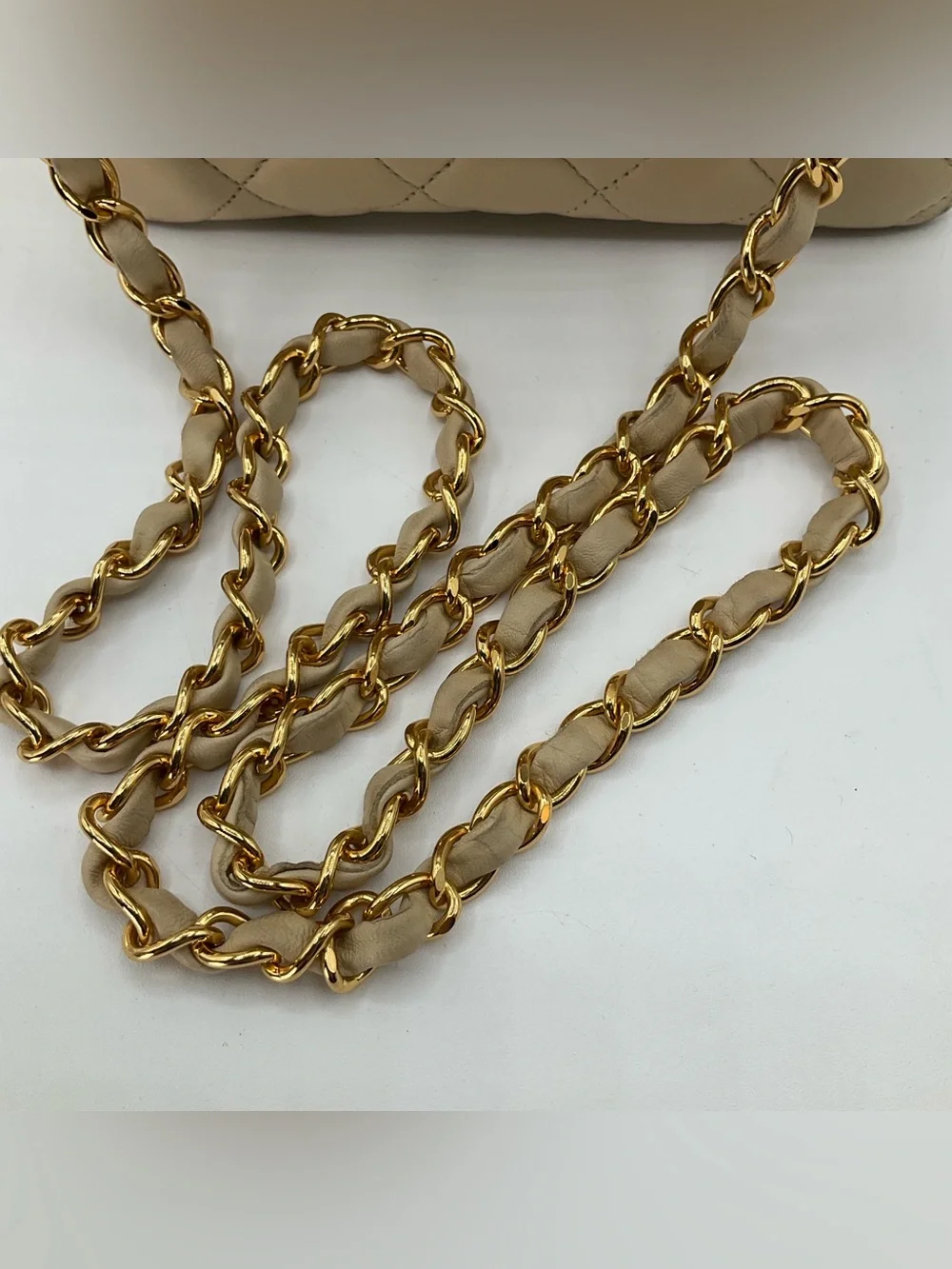 Chanel Classic Mini Flap Beige Quilted Lambskin Leather Gold Chain Shoulder Bag